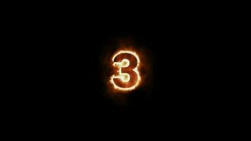Feuer Verbrennung Nummer Countdown Schleife Animation Video, Verbrennung Text Countdown Sekunden von einer zu zehn, dunkel glühend Feuer Countdown. video