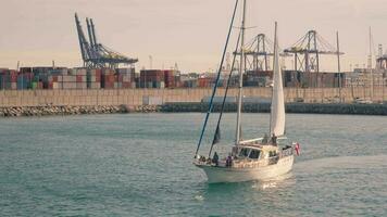 en Yacht segling i de hamn av valencia. video