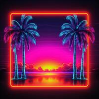 trees on the beach Dj background Square neon photo