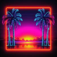 trees on the beach Dj background Square neon generative ai photo