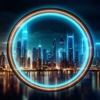 Dj background city cyan neon circle generative ai photo