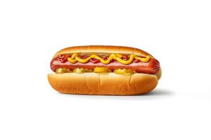 Hot dog with mustard and ketchup isolated on a white background. ai generated photo