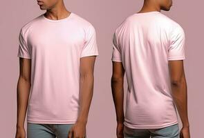 foto realista masculino rosado camisetas con Copiar espacio, frente, y espalda vista. ai generado