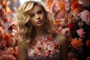 portrait of beautiful woman on different colors background photo