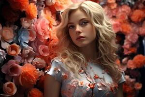 portrait of beautiful woman on different colors background photo