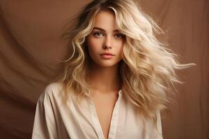 portrait of beautiful woman on different colors background photo