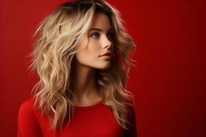 portrait of beautiful woman on different colors background photo