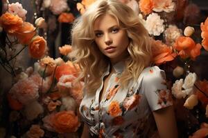 portrait of beautiful woman on different colors background photo