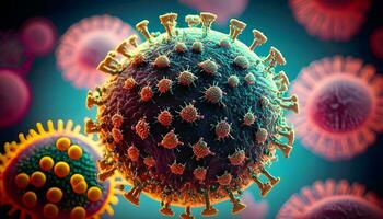 Covid-19, Coronavirus 2019-nCov novel. Microscopic view of virus cell. Generative Ai. photo