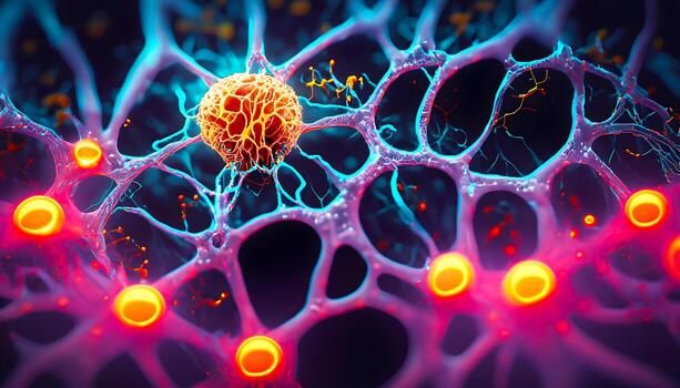 Microscopic of Neural network Brain cells. . photo