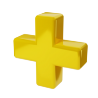 realistisk 3d gul gyllene plus, Lägg till tecken ikon. dekorativ aritmetisk element, utbildning matte, matematisk eller medicinsk symbol. abstrakt illustration isolerat transparent png