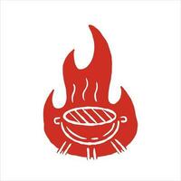 parilla logo. A la parrilla carne en fuego. rojo silueta de brasero fuego. sencillo dibujos animados ilustración aislado en blanco. vector