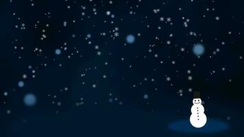 nevoso Natale sfondo con contento pupazzo di neve agitando nel i fiocchi di neve nevicata neve particelle e copia spazio contento Natale vigilia e santo vigilia nel romantico e festivo sfondo per Natale celebrazione video