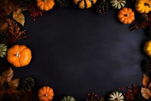 Halloween pumpkin frame. Halloween or Autumn Background on Chalkboard. AI Generated photo