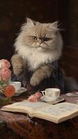 Cat on the table. Sneaky persian kitty at the table. AI Generative photo