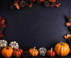 Halloween pumpkin frame. Halloween or Autumn Background on Chalkboard. AI Generated photo