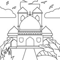 Mosque cartoon illustration design for coloring book vector