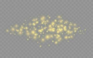 Golden stardust light. Christmas glowing dust, yellow sparks glitter special light effect. Sparkling dust particles vector