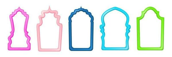 Islamic shape frame. Arabic window or door shape 3d. Set of border frames in oriental style. Vector illustration.