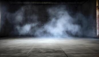 Empty room with smoke. Room with concrete floor and smoke background. photo