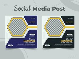 Business banner design template for social media post with two different eye catching color scheme and Unique shapes vector