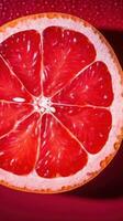Slice of grapefruit. Red grapefruit background. Composition of half Orange. photo