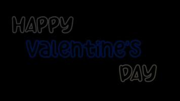 Text neon happy Valentine's animation glowing and shining with hearts on black background video