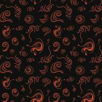 Seamless pattern orange smoke on a black background. Curls and swirls of smoke. Vector illustration, isolated.