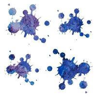 Paint blots with watercolor background texture. Set of blue-violet watercolor stains. Design elements shape splashes, drops and spots. Vector illustration isolated on white background