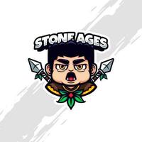 Stone Age Boy with Two Hunter Spears Mascot vector