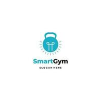 kettlebell with lightbulb logo design on isolated background, smart gym logo icon vector