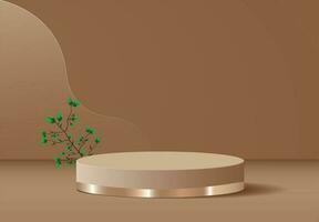 3D Realistic Beige Podium Platform Stand with Entrance Door Backdrop - Minimal Wall Scene for Spa and Beauty Product Presentation Showcase vector