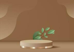 Minimalist Wall Scene with Realistic Beige Podium Platform Stand - Perfect Display for Cosmetic Product Showcase vector