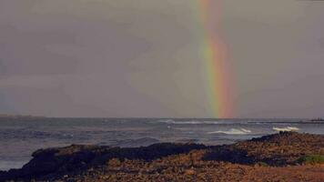 arcobaleno su il orizzonte, buio cielo e costa. video