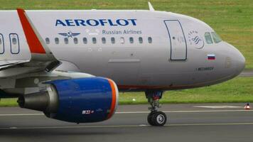 DUSSELDORF, GERMANY JULY 23, 2017 - Aeroflot Airbus A320 VP BJA taxiing before departure. Dusseldorf Airport, Germany video