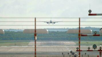 Jet airplane approaching before landing at Dusseldorf Airport, Germany video