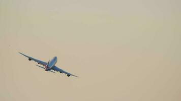 NOVOSIBIRSK, RUSSIAN FEDERATION JUNE 17, 2020 - Cargolux Italia Boeing 747 air freighter climbing up in sunset rays. Tolmachevo Airport, Novosibirsk video