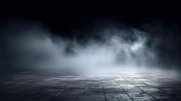 Light in the darkness. Mist In The Dark Smoke On Gray floor. AI Generated photo