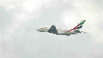 AMSTERDAM, THE NETHERLANDS JULY 25, 2017 - Emirates Airbus A380 A6 EOB climb after take off at Zwanenburgbaan 36C, Shiphol Airport, Amsterdam, Holland video