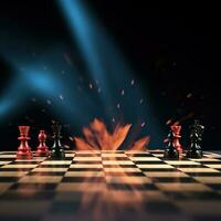 ajedrez piezas en el tablero de ajedrez. versus o vs batalla en tablero de ajedrez. ai generado foto