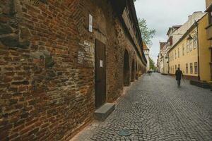 Medieval street with historical buildings in the heart of Romania. Sibiu the eastern European citadel city. Travel in Europe photo