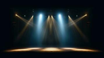 Lights on stage. Spotlight shines on the stage. Spot lighting on the stage. AI Generated photo