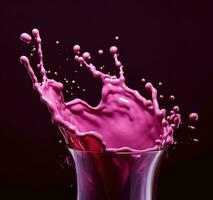 Red liquid splash. Flowing purple liquid beetroot juice or berry juice. AI Generated photo