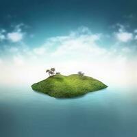 Landscape with clouds. Island piece of land or island floating in the air. AI Generated photo