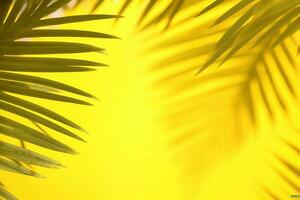 Palm leaves background. Yellow summer palm leaves shadow background. AI Generated photo