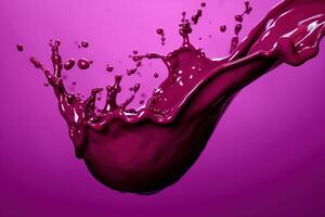 Red liquid splash. Flowing purple liquid beetroot juice or berry juice. AI Generated photo