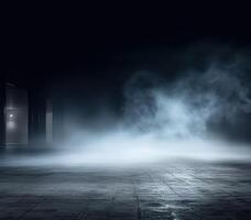 Light in the darkness. Mist In The Dark Smoke On Gray floor. AI Generated photo