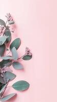 Bouquet of pink tulips on pastel pink background. Flowers composition. flat lay, copy space. AI Generated photo