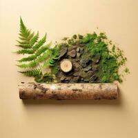 Green moss on the tree. Creative composition fo design with bark tree and moss. AI Generated photo