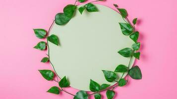 Frame of flowers. Wreath of flowers. Creative spring or summer layout made of natural green. AI Generated photo